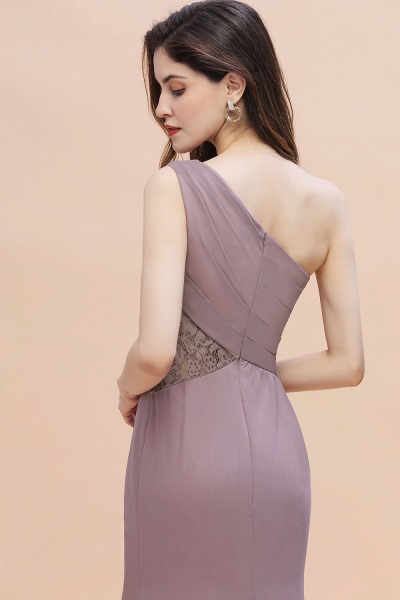 Charming One Shoulder Chiffon Lace Mermaid Bridesmaid Dresses With Slit_9