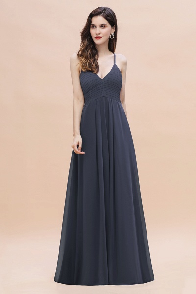 Spaghetti Straps V-Neck Bridesmaid Dress A-Line Chiffon Evening Dress With Pockets_4