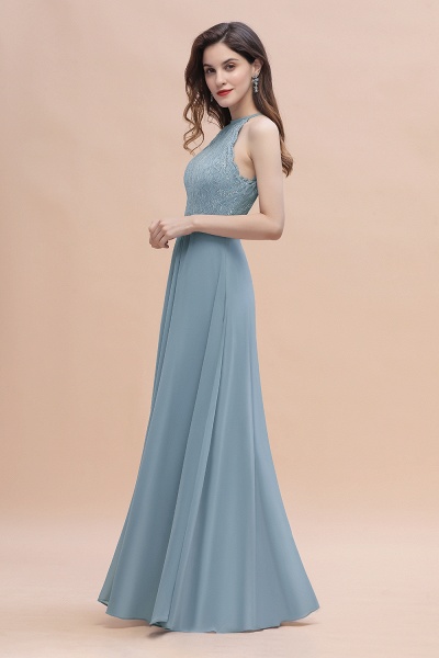 Halter Appliques Lace A-Line Chiffon Floor-length Bridesmaid Dress With Pockets_8