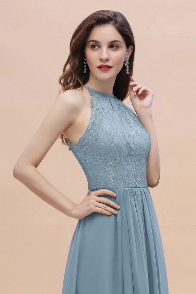 Halter Appliques Lace A-Line Chiffon Floor-length Bridesmaid Dress With Pockets_10
