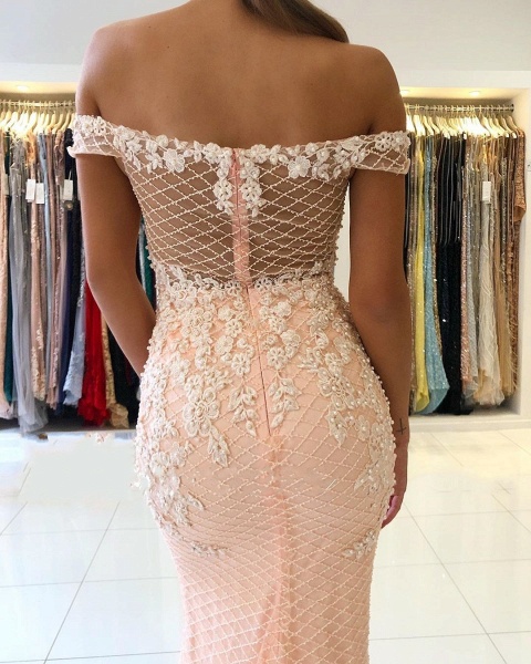 Luxury Long Mermaid Off-the-shoulder Glitter Prom Dress with Lace_4