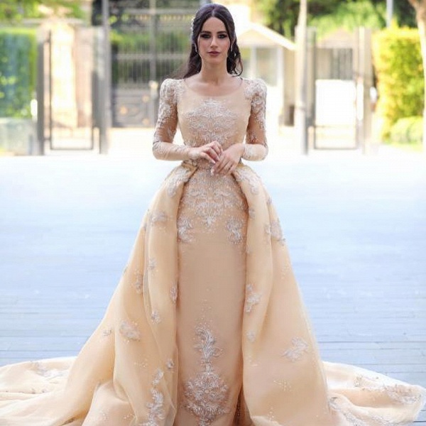 Gorgeous Long Sleeve Tulle Bateau Detachable Wedding Dress_3