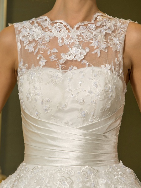 A-Linie Brautkleider Stehkragen Knöchellang Spitze über Tüll Regelmäßige Träger Vintage Kleines Weißes Kleid Illusionsdetail_7