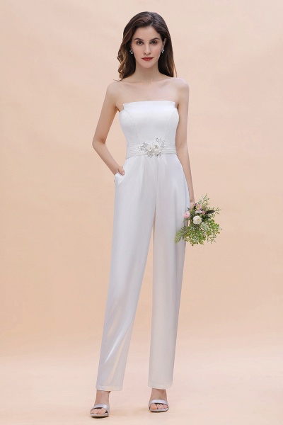 Elegantes, trägerloses, bodenlanges Brautjungfernkleid, rückenfreier Overall mit Blumenverzierung_5