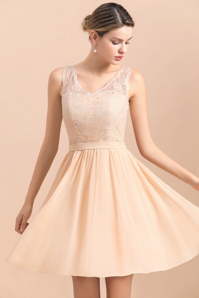 Cute Sleeveless Lace A-Line Knee Length V-neck Backless Bridesmaid Dress_7
