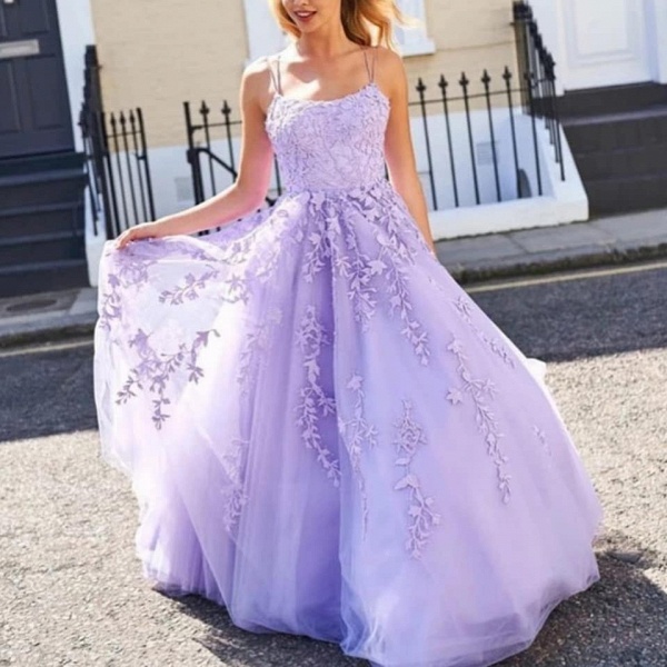 Beautiful Long A-line Tulle Lace Backless Prom Dress_2