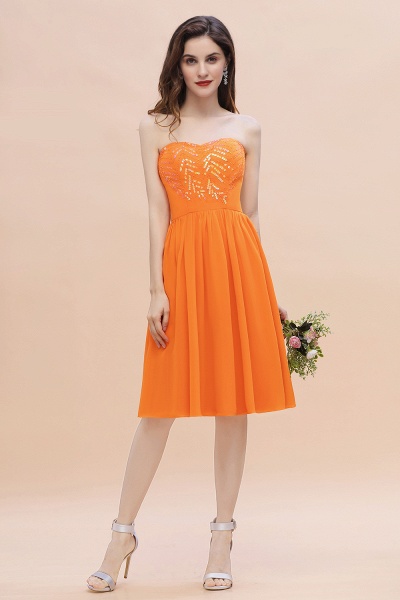 Orange Sequins A-Line Strapless Knee-length Chiffon Bridesmaid Dress_5