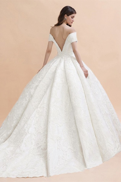 Gorgeous Backless Off-the-shoulder Ball Gown Wedding Dresses_3