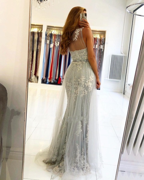 Elegant Long Mermaid One shoulder Tulle Prom Dress with Slit_2