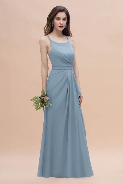 Spaghetti Straps Chiffon Bridesmaid Dress A-Line Evening Dress With Side Slit_7