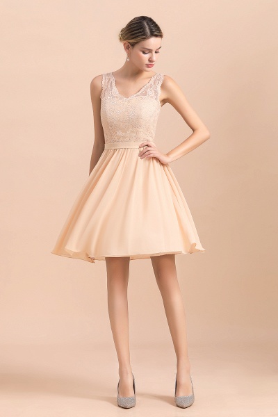 Cute Sleeveless Lace A-Line Knee Length V-neck Backless Bridesmaid Dress_8