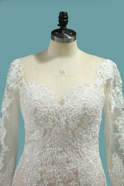 Vintage Long Sleeve Bateau Floor-length Mermaid Wedding Dress With Appliques Lace_3