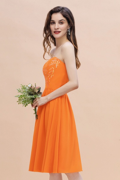 Orange Sequins A-Line Strapless Knee-length Chiffon Bridesmaid Dress_6