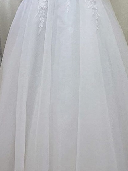 A-Line Wedding Dresses V Wire Sweep \ Brush Train Lace Tulle Short Sleeve Sexy See-Through_3