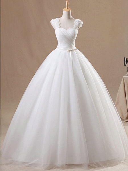 Ball Gown Wedding Dresses Jewel Neck Floor Length Chiffon Tulle Sleeveless Formal_1
