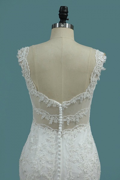 Wide Straps V-neck Appliques Lace Floor-length Mermaid Wedding Dress_4