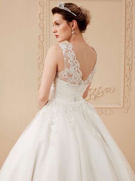 A-Line Wedding Dresses High Neck Ankle Length Lace Over Tulle Regular Straps Vintage Little White Dress Illusion Detail_14