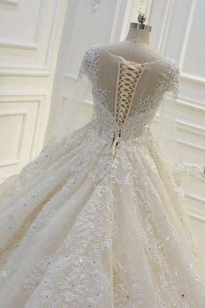 Long Sleeve Beading Bateau Appliques Lace Ball Gown Wedding Dress_7