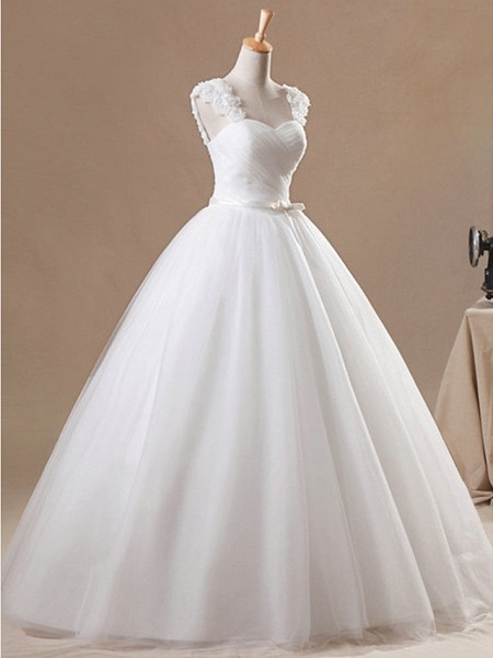Ball Gown Wedding Dresses Jewel Neck Floor Length Chiffon Tulle Sleeveless Formal_2