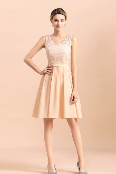Cute Sleeveless Lace A-Line Knee Length V-neck Backless Bridesmaid Dress_6