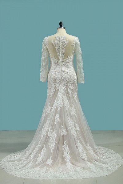 Vintage Long Sleeve Bateau Floor-length Mermaid Wedding Dress With Appliques Lace_2