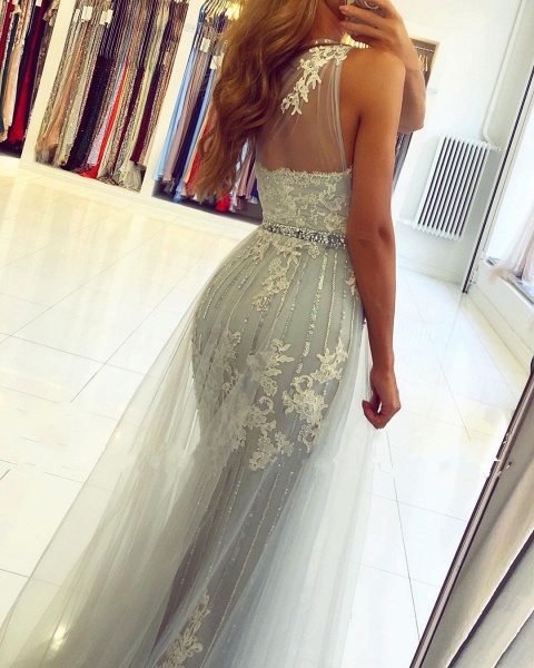 Elegant Long Mermaid One shoulder Tulle Prom Dress with Slit_6