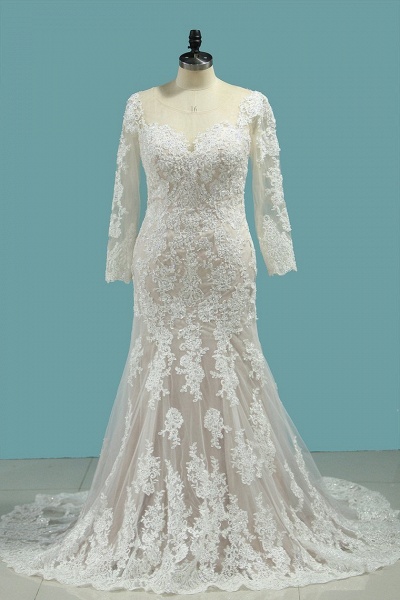 Vintage Long Sleeve Bateau Floor-length Mermaid Wedding Dress With Appliques Lace_1