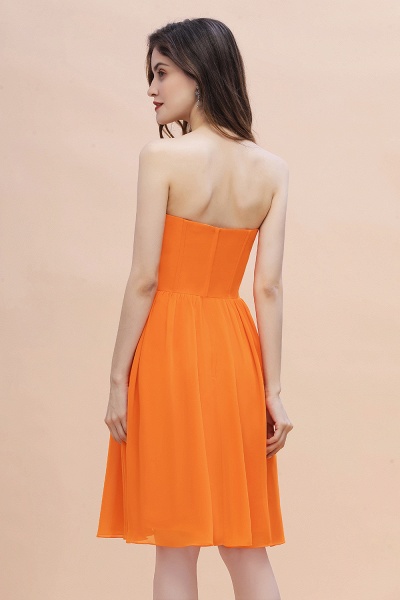 Orange Sequins A-Line Strapless Knee-length Chiffon Bridesmaid Dress_8
