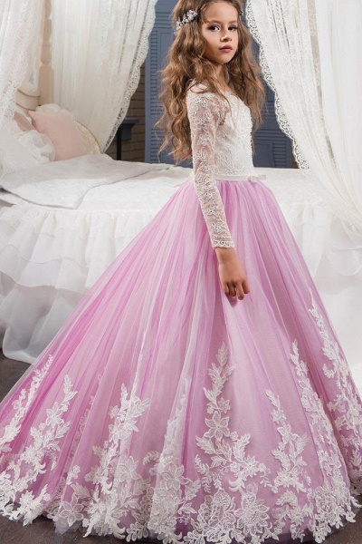 Scoop Neck Long Sleeves Ball Gown Flower Girls Dress_1