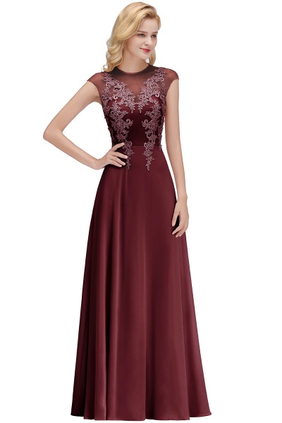 Lace Appliques Beads Cap Sleeve A-line Evening Prom Dress_2