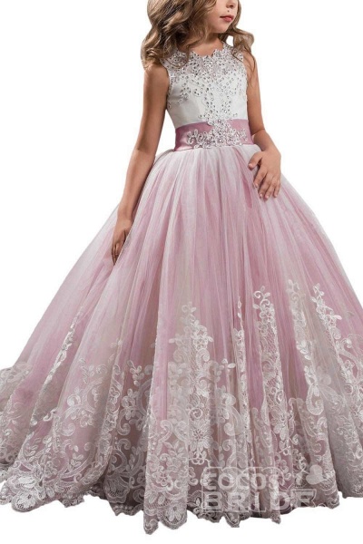Ärmelloses Duchesse-Kleid mit U-Ausschnitt für Blumenmädchen_3
