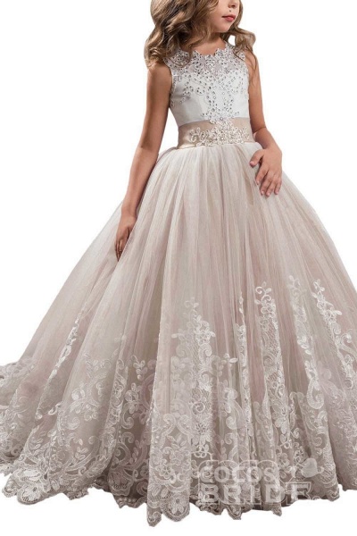 Ärmelloses Duchesse-Kleid mit U-Ausschnitt für Blumenmädchen_6