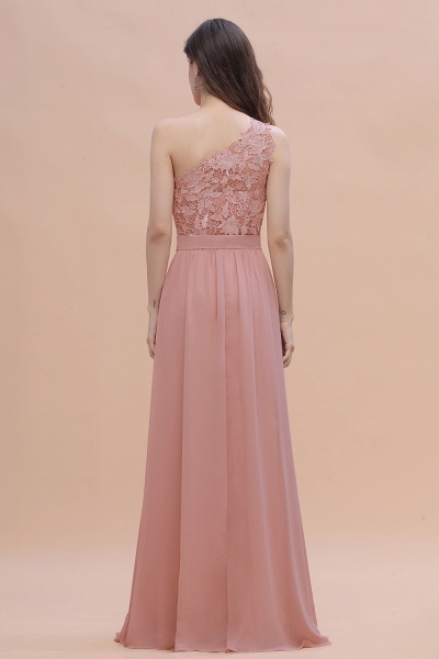 One Shoulder Floor-length A-Line Chiffon Bridesmaid Dress With Appliques Lace_3