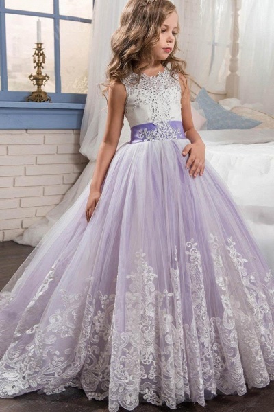 Ärmelloses Duchesse-Kleid mit U-Ausschnitt für Blumenmädchen_11