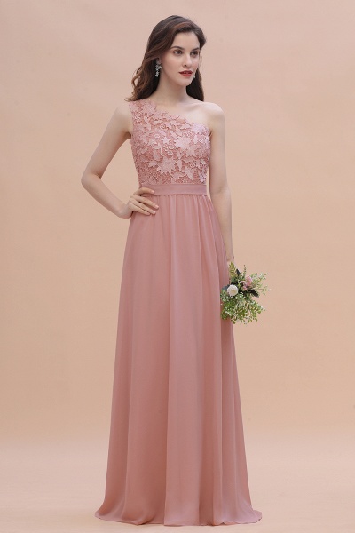 One Shoulder Floor-length A-Line Chiffon Bridesmaid Dress With Appliques Lace_6