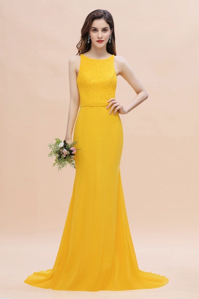 Leuchtend gelbes Meerjungfrau-Brautjungfernkleid mit Juwelenausschnitt, rückenfreies Kleid für Hochzeitsgäste_1