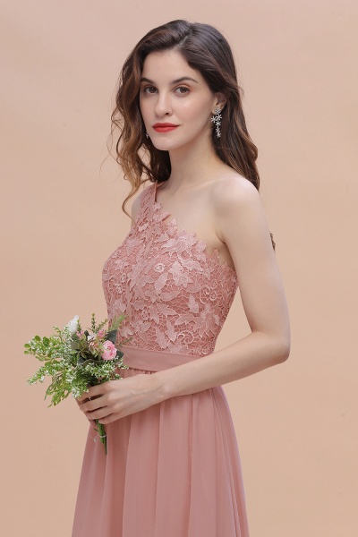 One Shoulder Floor-length A-Line Chiffon Bridesmaid Dress With Appliques Lace_9