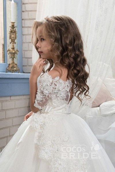 White Off The Shoulder 1/2 Sleeves Ball Gown Flower Girls Dress_4
