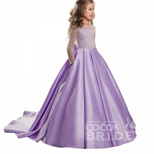 White Scoop Neck Long Sleeves Ball Gown Flower Girls Dress_7