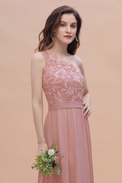 One Shoulder Floor-length A-Line Chiffon Bridesmaid Dress With Appliques Lace_7