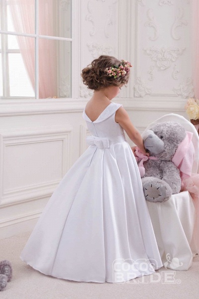 White Scoop Neck  Sleeveless Ball Gown Flower Girls Dress_2