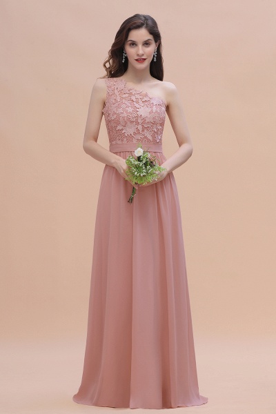 One Shoulder Floor-length A-Line Chiffon Bridesmaid Dress With Appliques Lace_4