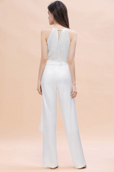 Elegant White Halter Bridesmaid Dress Floor-length Jumpsuit With Bowknot_3