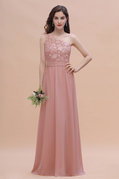 One Shoulder Floor-length A-Line Chiffon Bridesmaid Dress With Appliques Lace_1