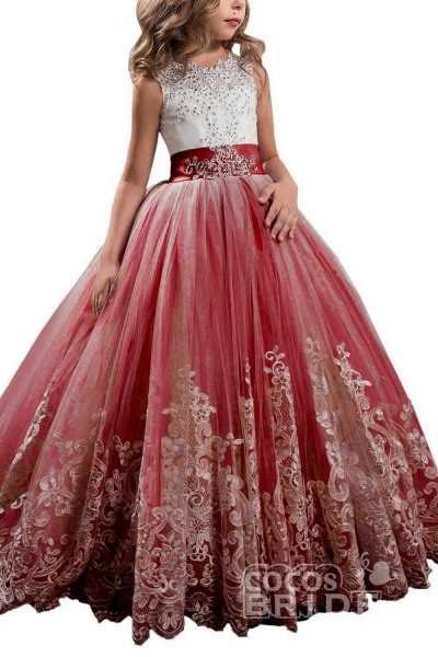 Ärmelloses Duchesse-Kleid mit U-Ausschnitt für Blumenmädchen_5