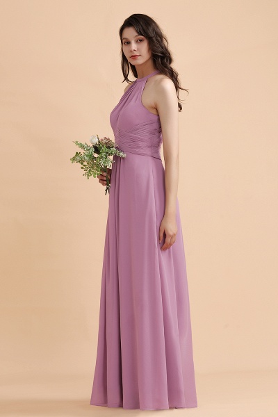 Halter Chiffon A-Line Garden Wedding Party Dress Floor-length Bridesmaid Dress_5