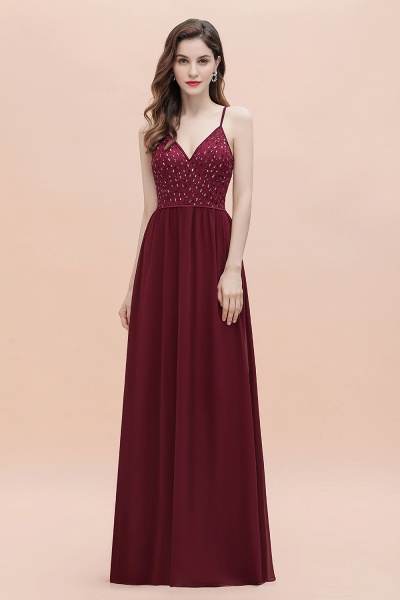 V-Neck Straps A-line Bridesmaid Dress Sequins Evening Dress_4