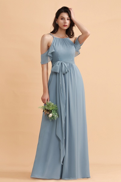 Amazing Grey Blue Off-the-Shoulder A-Line Soft Chiffon Bridesmaid Dress With Bowknot_7