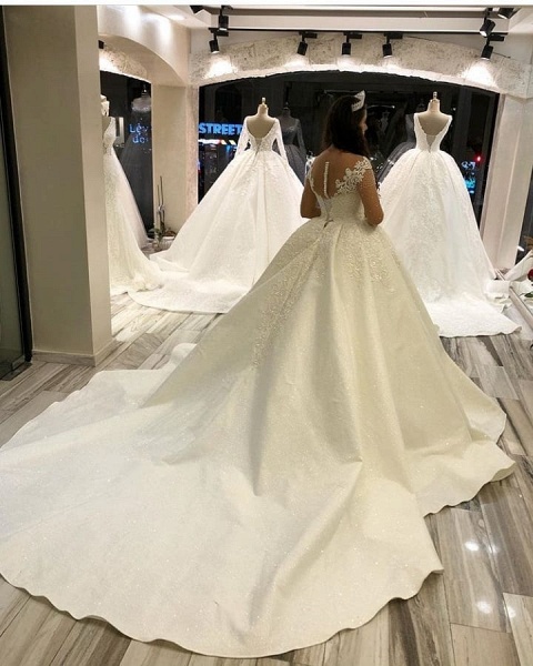 Elegant Long Princess Sweetheart Satin Wedding Dress with Sleeves_4