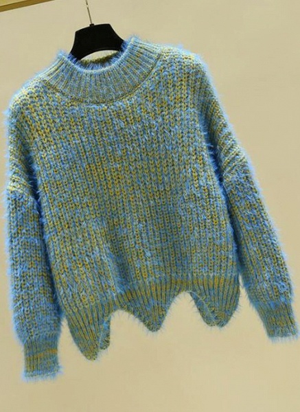Round Neckline Color Block Casual Loose Regular Shift Sweaters_3